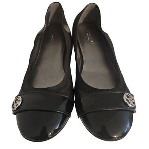 Coach Black Leather Streachable Elastic Slip On Ballet Flat Shoes 5